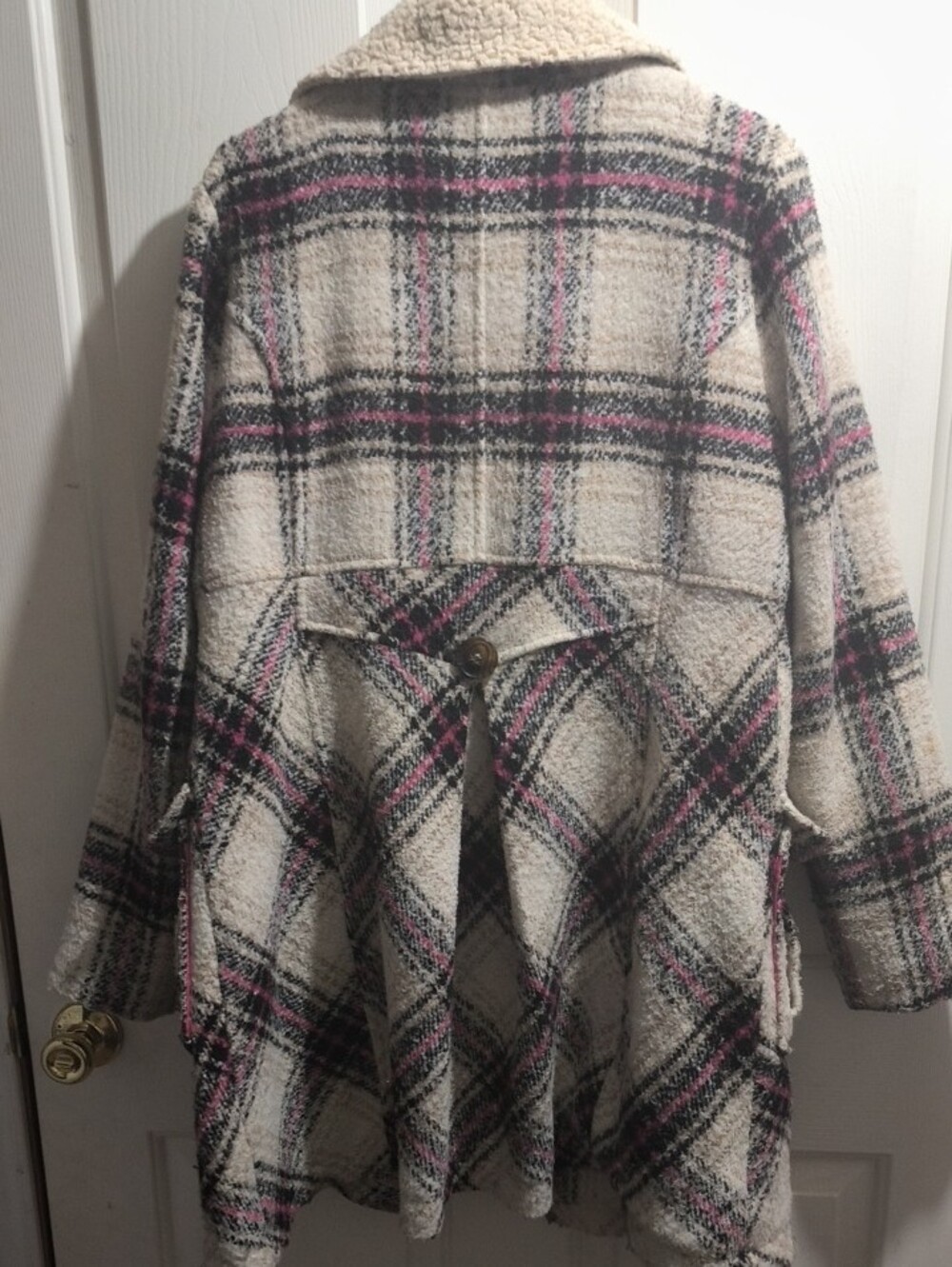 Dollhouse Cream Plaid Pea Coat with Pink & Black Accents - Picture 3 of 3